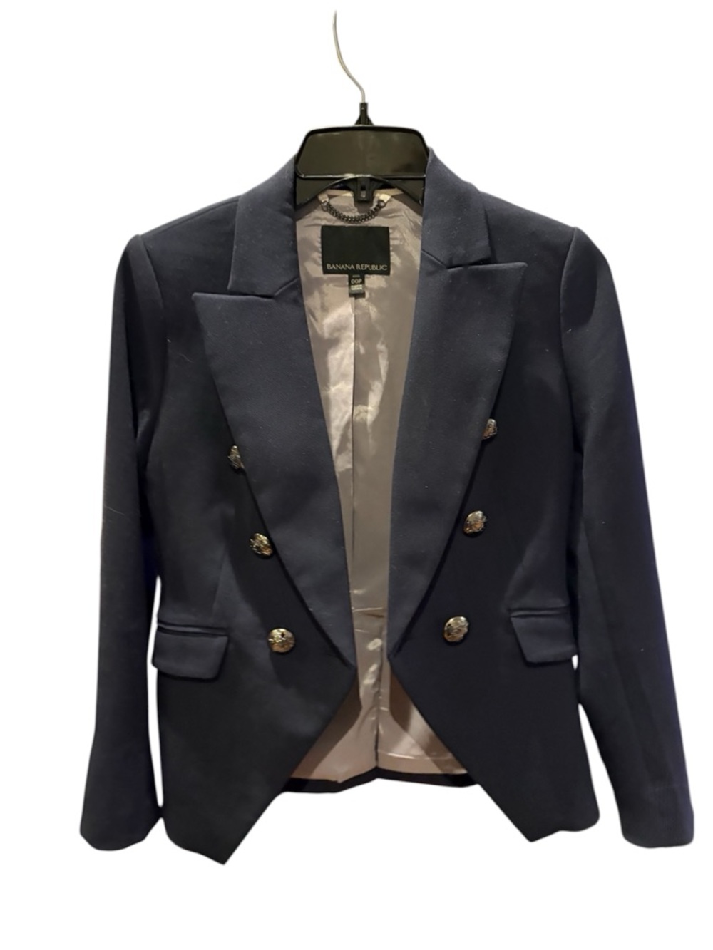Banana Republic Navy Double-Breasted Pewter Button Blazer
